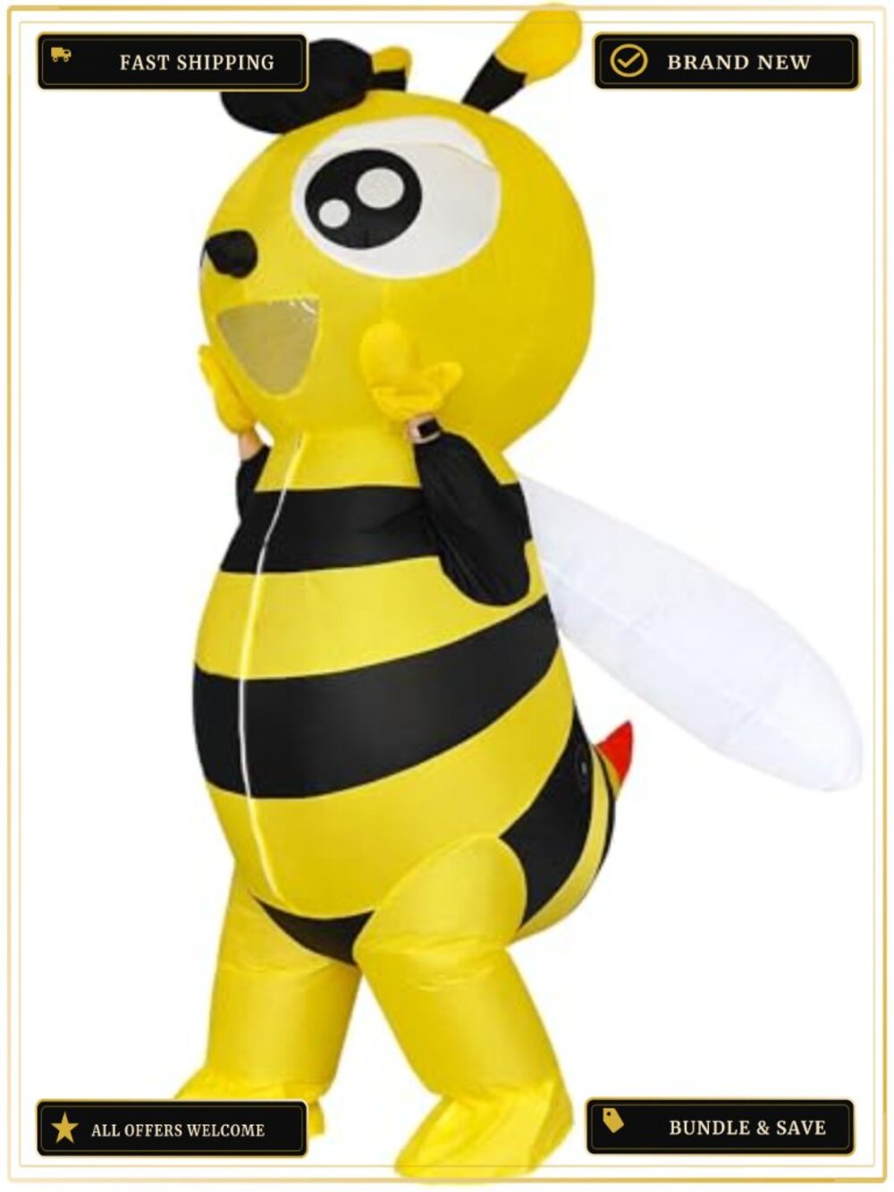 Adult Inflatable Bumble Bee Costume Blow Up Halloween Outfit Unisex